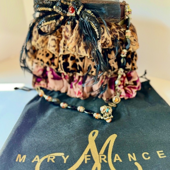 Mary Frances Leopard and Floral Beaded Shoulder Bag  Accented with Feathers - Picture 3 of 11